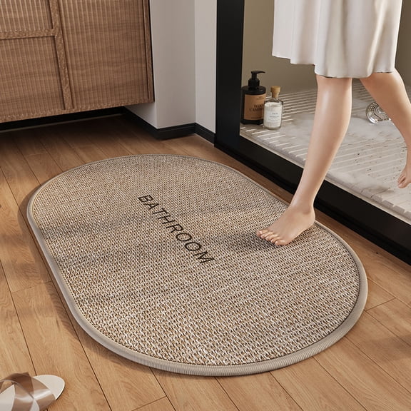 Non Slip Bath Mat, Rubber Backing Ultra Thin Bathroom Rugs Fit Under Door Quick Dry Bath Rug Shower Mat for Bathroom Floor Bathtub Shower Sink,19.6"x 31.4"BrownElliptical Shape