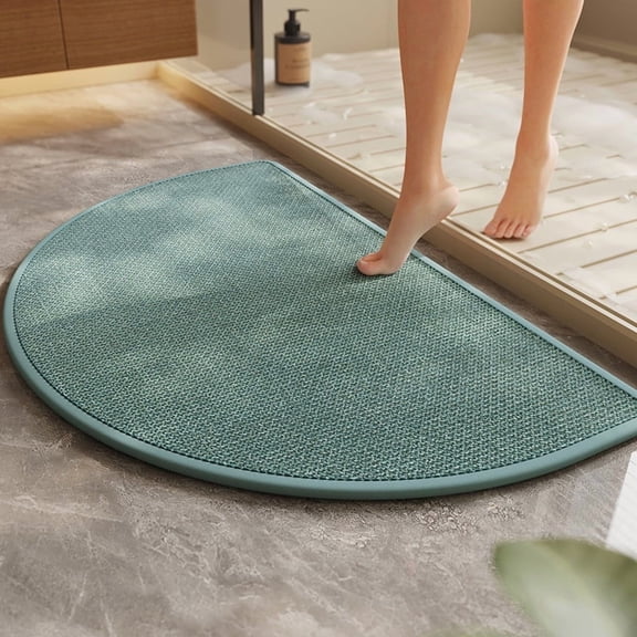 Non Slip Bath Mat, Rubber Backing Ultra Thin Bathroom Rugs Fit Under Door Quick Dry Bath Rug Shower Mat for Bathroom Floor Bathtub Shower Sink,19.6"x 31.4"，Green（Semicircle，No Text）