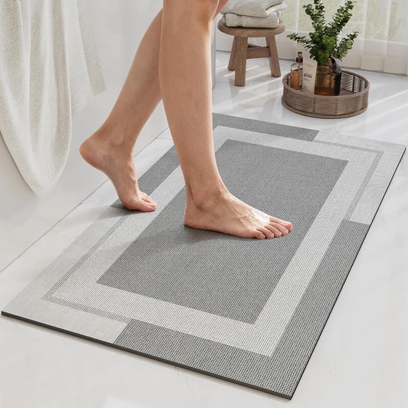 Non Slip Bath Mat, Rubber Backing Ultra Thin Bathroom Rugs Fit Under Door Quick Dry Super Absorbent Washable Bath Rug Shower Mat for Bathroom Floor Bathtub Shower Sink, Easy Care Beige 16"x 24"