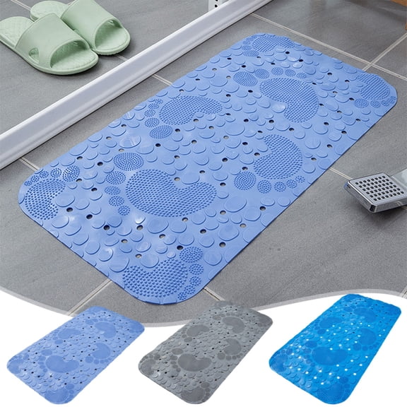 Non Slip Bath Mat, Rubber Bathtub Mat, Shower Floor Mat with Suction Grip and Foot Pattern for Bathroom, Bathtub, Poolside and Wet Floor Areas, 13.4"×25.2", AKLJWH