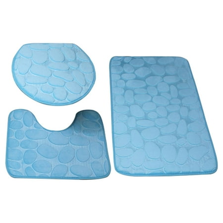 Non Slip Bath Mat Set Floor Carpet Shower Mats Quick for Bedroom Bedside Light Blue