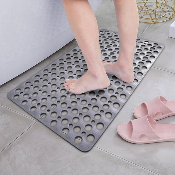 Non Bath Mat for Tub Inside, TPE Shower Mat with Suction Cups & Drain Holes, Family-Friendly Bathtub Mat (1.254lb/14.96x27.56x2.36inch)(570g/38x70x6cm),Grey