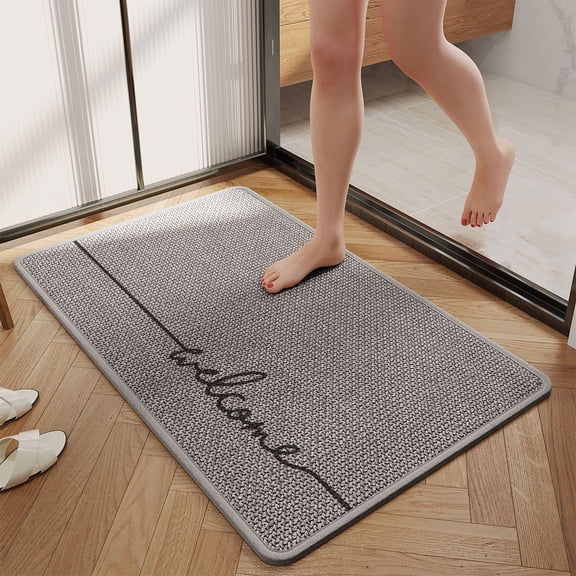 Non-Slip Bath Mat With Rubber-Backing, Braided Absorbent Machine Washable Thin Rug for Bathroom Floor, Quick Dry, Fits Under Door, 16''x24''