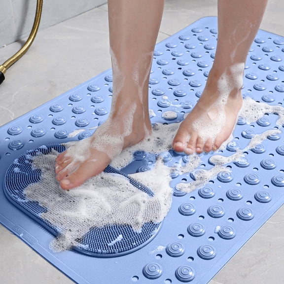 Non-Slip Bath Mat for Tub and Shower, Rubber Backing Bathroom Shower Mat with Foot Scrubber and Massage Texture, Mildew Resistant Bathroom Rug