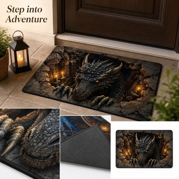 Non Slip Bath Mat with 3D Dragon Graphic and Crystal Velvet Surface, 16X24 Inches, Multi-Color, for Bathroom and Entryway Floor Decoration