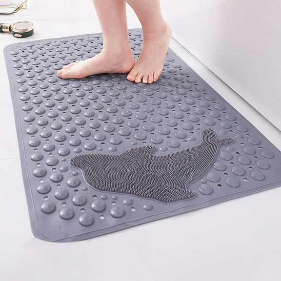 Non-Slip Bath Mat with Suction Cups | PVC Waterproof Shower Floor Mat | Dolphin Design Bristle Massage | Quick-Drain Bathroom Mat | 35x70cm