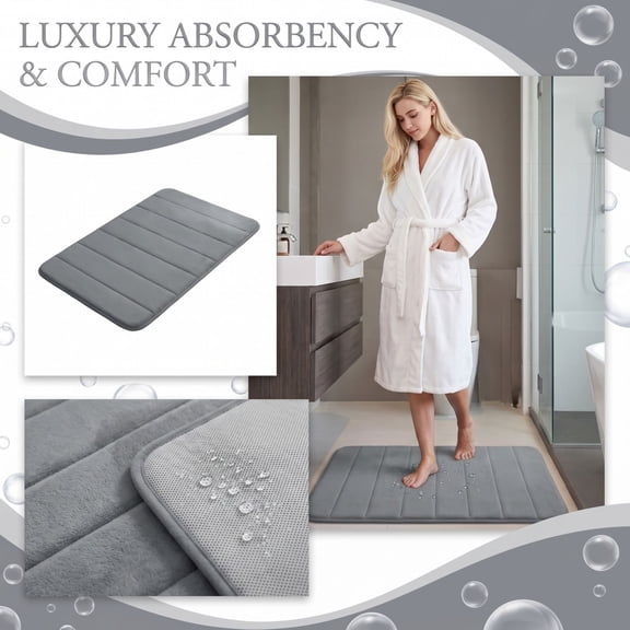 Non-Slip Bath Rug - Absorbent Shower Mat, Quick Dry Restroom Floor Carpet,Cushioned Foot Pad Dark Gray 16x24 Inch