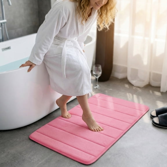 Non-Slip Bath Rug - Absorbent Shower Mat, Quick Dry Restroom Floor Carpet,Cushioned Foot Pad Pink 16x24 Inch