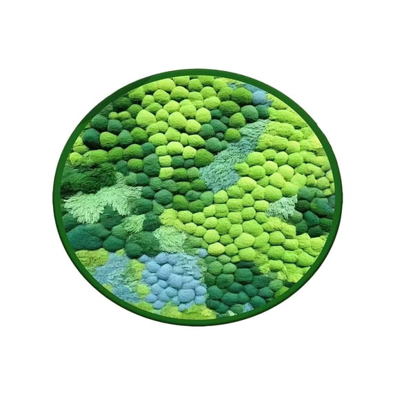 Non Slip Bath Rugs, Hwkond Round Green Moss Carpet, Imitation, Floor Mat For Bedroom And Living Room, Non-Slip Balcony Hanging Basket Floor Mat, Bedside Blanket For Bedroom,Green,31.5in