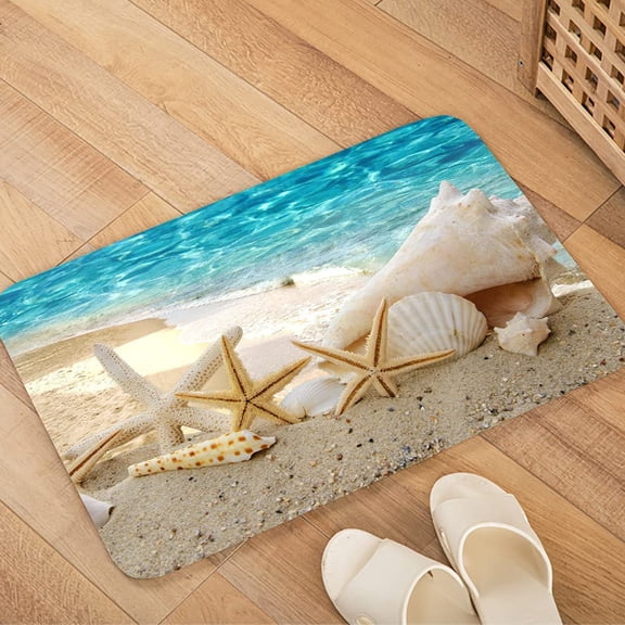 Non Slip Bath Rugs Sponge Foam for Bathroom,Soft Flannel Mat Rug for Living Room, Absorbent Water Clearance MatS for Forlaundry Room and Kitchen,Ocean Beach Themed Carpt 24x16 Inches