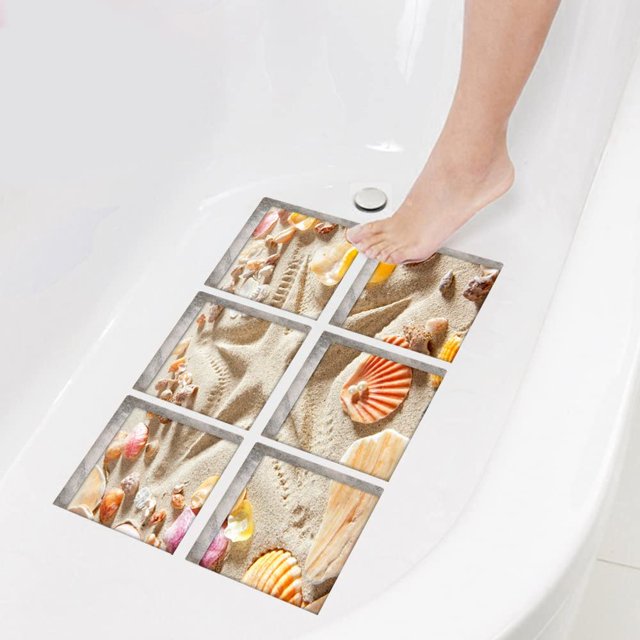 NonSlip Bath Treads Stickers Beach Pattern Square 3D Adhesive Anti
