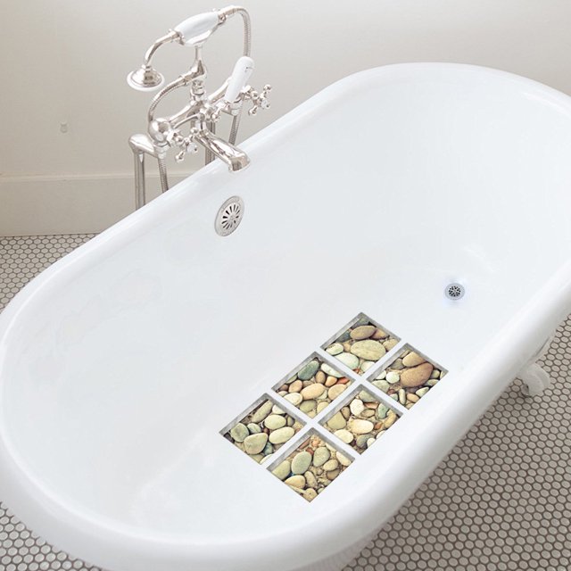 NonSlip Bath Treads Stickers Beach Pattern Square 3D Adhesive Anti