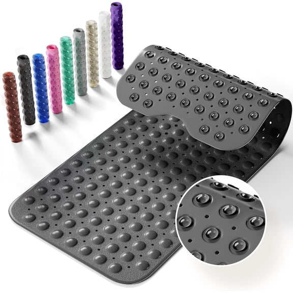 Non-Slip Bath Tub Mat, 39x16 Inch Extra Large Shower Mat with Drain Holes & Suction Cups, Machine Washable, Black