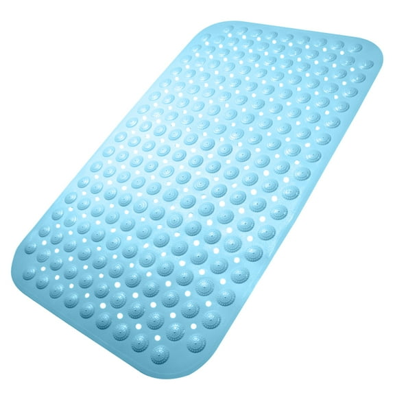Non Slip Bath Tub Mat Shower Mat Massage Bathroom Bathtub Mat with Suction Cups and Drain Holes, Keep Floor Clean, Soft on Feet, Machine Washable Shower Floor Mat, 30.3 x 17.7 Inch (Blue )
