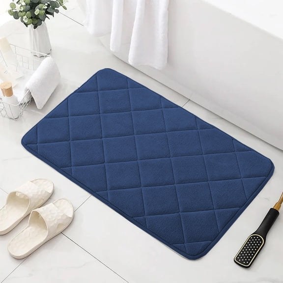 Non-Slip Bathroom Mat - Absorbent, Anti-Missile, Easy Clean | Modern Geometric Design for Kitchen & Toilet | Blue | 23.6x15.7in