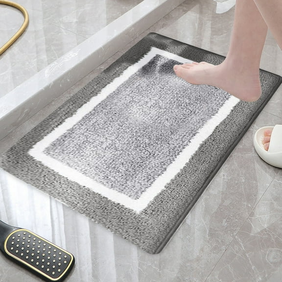 Non-Slip Bathroom Mat, Geometric Pattern, Dark Gray, 16x24 Inches, Absorbent Microfiber, Soft Washable Bath Rug, Small Size, 1 Pack