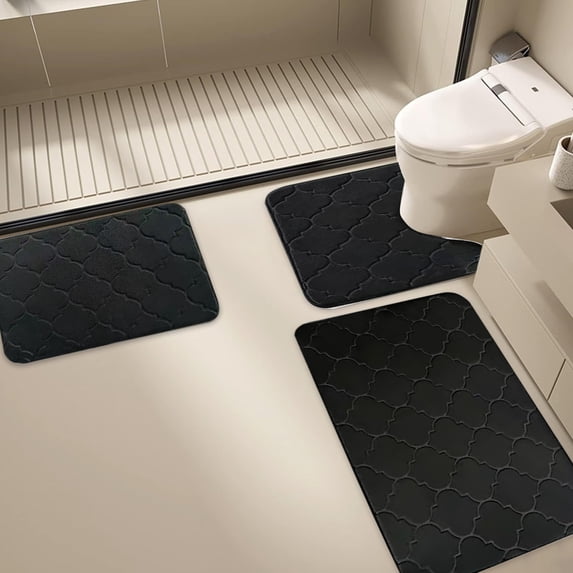Non-Slip Bathroom Mat Set | 3-Piece Absorbent Toilet & Floor Mats | Modern Printed Design for Bathroom & Doorway