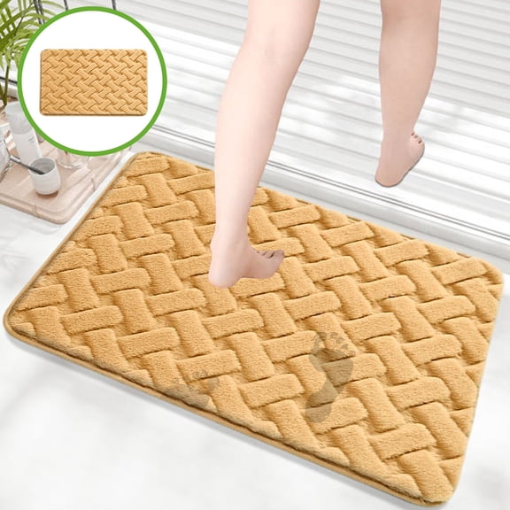 Non Slip Bathroom Mat, Water Absorbent Furry Floor Mat, Soft Doorway Foot Cushion for Entryway Kitchen, Machine Washable Rug, Yellow, by Zovey