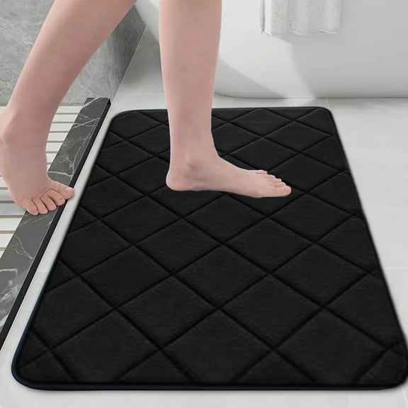 Non Slip Bathroom Rug, 16" x 24" Soft Microfiber Floor Mat for Bathroom, Living Room & Kitchen, Highly Absorbent Washable Bath Mat with Rubber Backing, 1 Pack(Black)