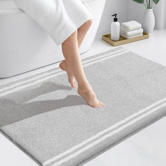 Non-Slip Bathroom Rug 30" x 46" - Super Absorbent & Quick Dry Shaggy Microfiber Bath Mat, Machine Washable Plush Throw Rug for Bathtub, Shower and Sink, Light Grey