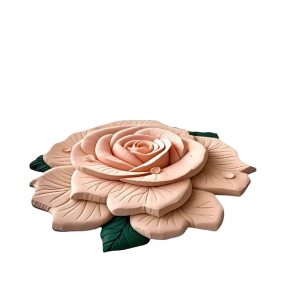 Non Slip Bathroom Rug, 3D Rose Pattern, 60 in Round, Water Absorbing Bath Mat, Purple Home Decor, Flower Decorations, Entryway Living Room Seating, 1 Pc