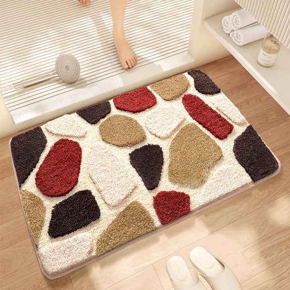 Non-Slip Bathroom Rug Ultra Soft Washable Absorbent Quick Dry Bath Mat,Cobblestone Tufted Bathroom Mat