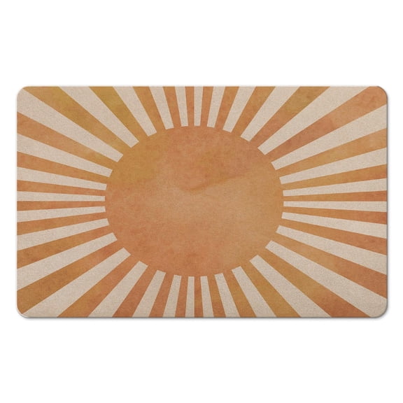 Non-Slip Bathroom Rug with Vintage Sun Print: Soft, Cute, Small, Machine Washable, 20x32 inch in Vibrant Orange