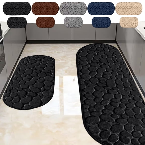 Non-Slip Bathroom Rugs Set 2 Piece, Memory Foam Bath Mat, Quick-Dry & Machine Washable, Black by PALIFEUR