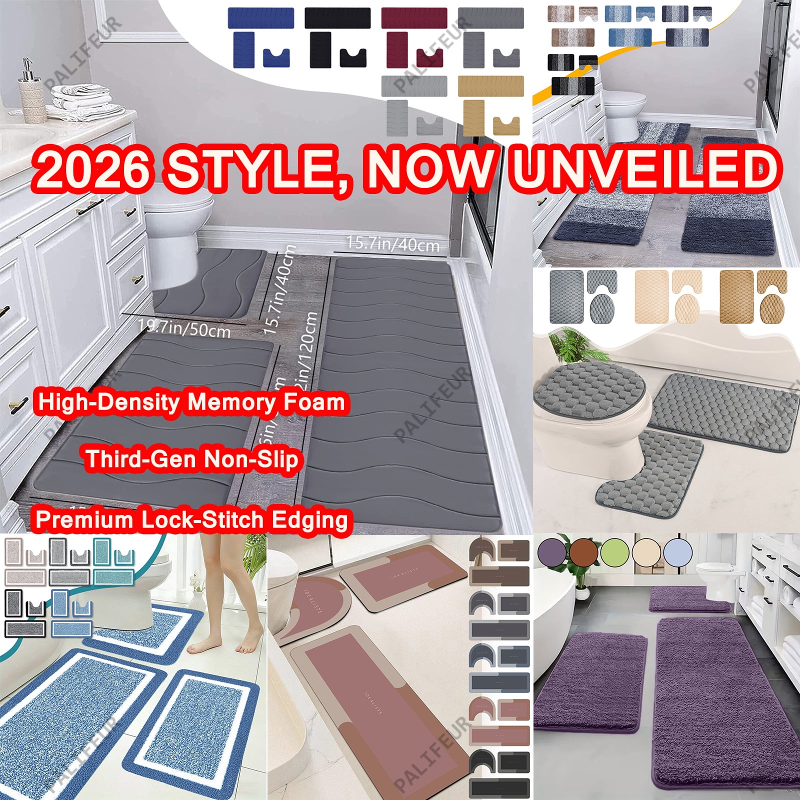Non-Slip Bathroom Rugs Set 3 Piece, Memory Foam Bath Mat, Quick-Dry ...