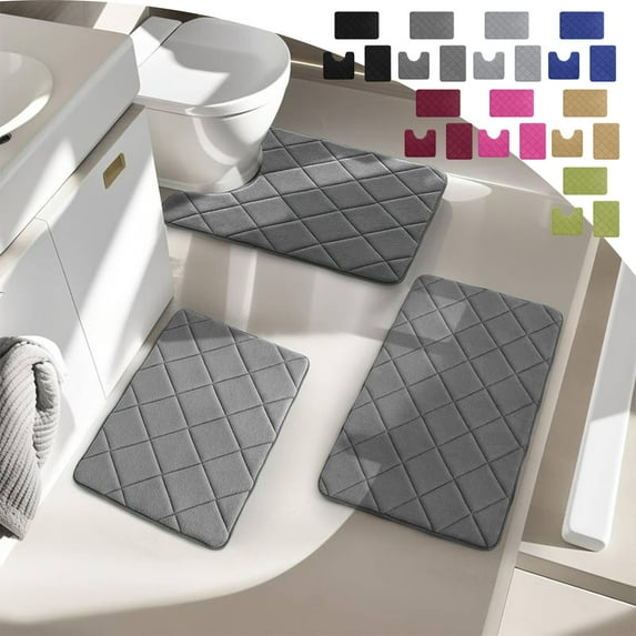 Non-Slip Bathroom Rugs Set 3 Piece, Memory Foam Bath Mat, Quick-Dry & Machine Washable, Khaki by PALIFEUR