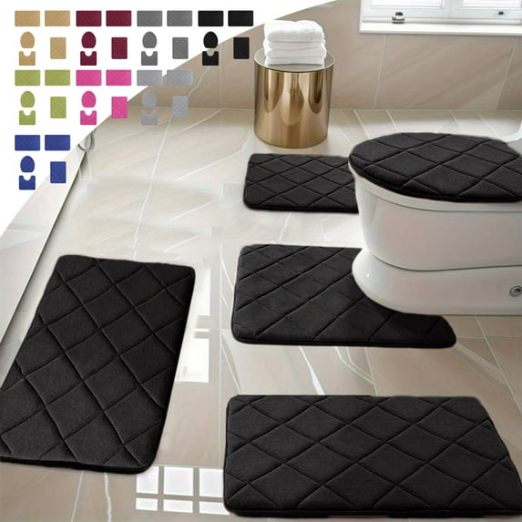 Non-Slip Bathroom Rugs Set 5 Piece, Memory Foam Bath Mat, Quick-Dry & Machine Washable, Dark Gray by PALIFEUR