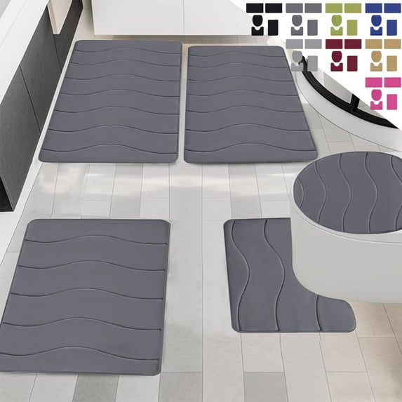 Non-Slip Bathroom Rugs Set 5 Piece, Memory Foam Bath Mat, Quick-Dry & Machine Washable, Dark Gray by PALIFEUR