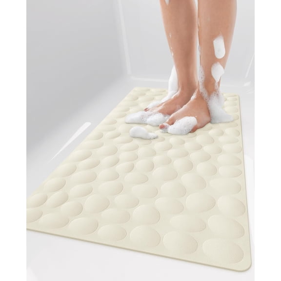 Non Slip Bathtub Mat, 16x31.5 Inch Standard Non-Slip Bathmats with  Suction Cups, Soft Rubber Anti-Slip Bathroom Floor Mat, Machine Washable, Comfort  ,   (Beige)
