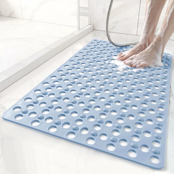 Non Slip Bathtub Mat 17 x 30 Inch PVC Shower Mat Drain Holes Suction Cups Quick Dry for Bathroom Tub Gray