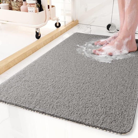 Non-Slip Bathtub Mat, 24 x 35 Inch, Grey PVC Shower Mat for Wet Areas, Quick-Drying and Textured