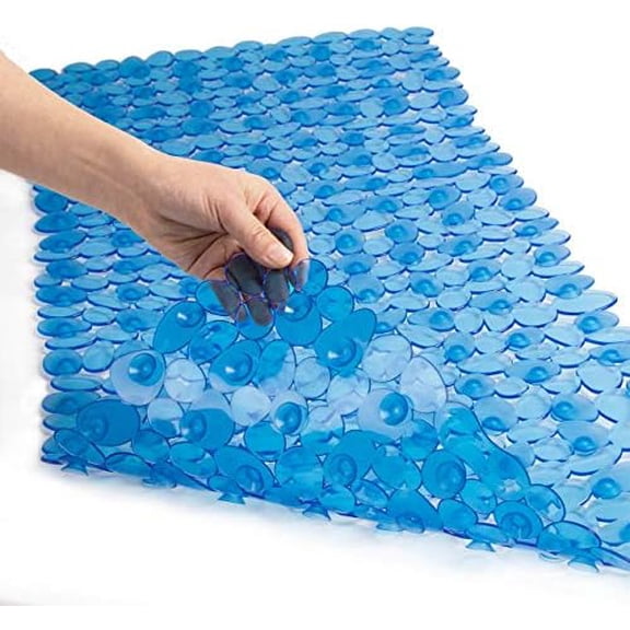 Non Slip Bathtub Mat, 35 x 16 Inches Bathroom Pebbles Shower Mat with Suction Cups, Drain Holes, Suction Bath Mats for Tub Machine Washable - Clear Blue