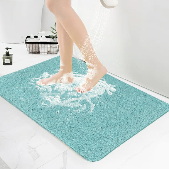 Non Slip Bathtub Mat, Anti Slip Shower Mat,PVC Loofah Shower Mat - 17.7x30 Inches, Quick-Drying Textured Bathroom Mat without Suction Cups - Blue