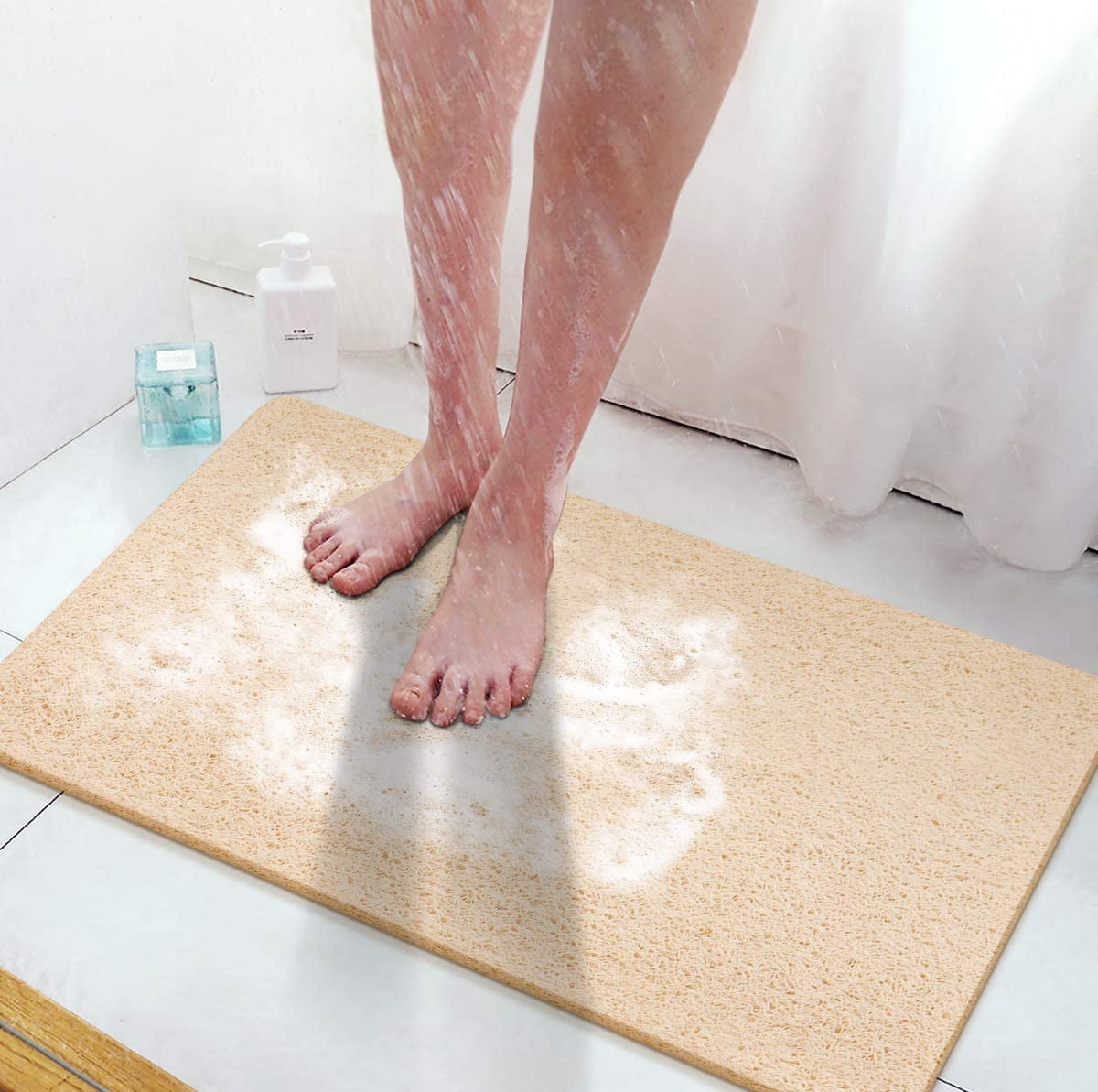 LuxStep Shower Mat Bathtub Mat,24x16 inch, Non-Slip Bath Mat with Drain,  Quick Drying PVC Loofah Bathmat for Tub,Shower,Bathroom (Phthalate