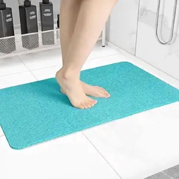 Non-Slip Bathtub Mat with Foot Scrubber  Turquoise Blue, 40" x 28" Rectangular PVC Shower Mat for Tub, Floor, Bathroom, Kitchen