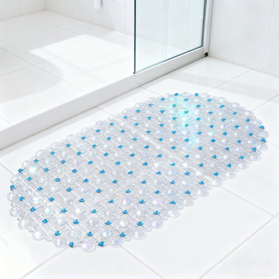 Non-Slip Bathtub & Shower Mat, Dotted Pebbles, Oval - Non-Toxic - Safe, Machine-Washable, Superior Grip & Drainage, Vinyl, For Tub Feels Great On Tired Feet, For Smooth Floors Only, Transparent. 3pcs