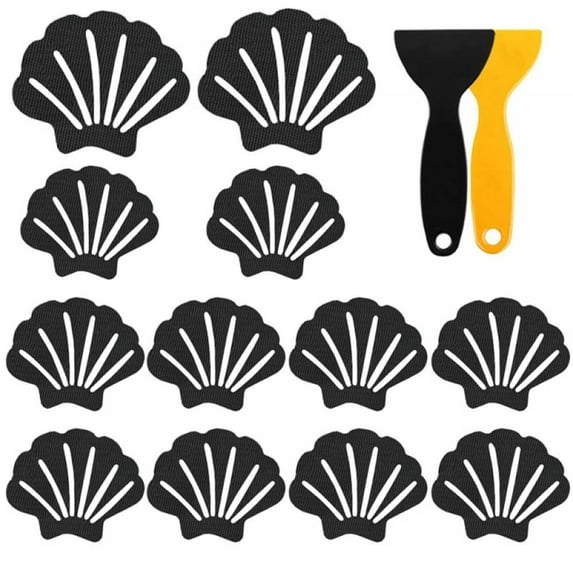 Non Slip Bathtub Stickers, 12 Pack Blue Shell Style Anti Slip Shower Sticker for Bathtub, Bathroom, Kitchen, Stairs Steps, with Scraper