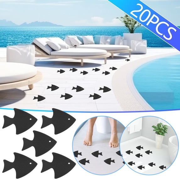 Non Slip Bathtub Stickers 20 Pack | Fish Shape Shower Floor Safety Decals | Anti-Slip | Waterproof Bathroom Tubs, Stairs, Pool | Easy Install Peel & Stick | Durable No Residue
