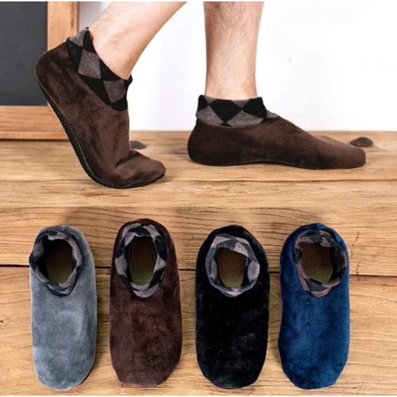 Non Slip Bed Socks for Men Warm Fleece Lined Floor Slipper Thermal Hot