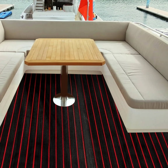 Non-Slip Boat Flooring Decking Mat, 35.4" X 94.5" EVA Foam Faux Teak Deck Sheet Self-Adhesive RV Flooring Fit for Boat Marine