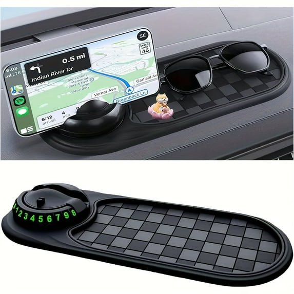 Non-Slip Car Dashboard Mat with Phone Holder – Heat-Resistant Silicone Organizer for Glasses & Keys, Universal Lattice Design Fits All Vehicles