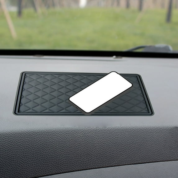 Non-Slip Car Dashboard Storage Mat | Anti-Slip Phone & Navigation Pad | Leather Striped Design | Fits Vehicles | 29.5x14.5cm | Black