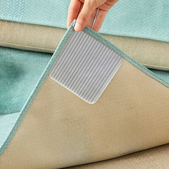 Non-Slip Carpet Gripper Pads | 4-Pack Self-Adhesive Washable Anti-Slip Stickers for Rugs | 10x10cm White Polyester No-Residue Floor Protectors