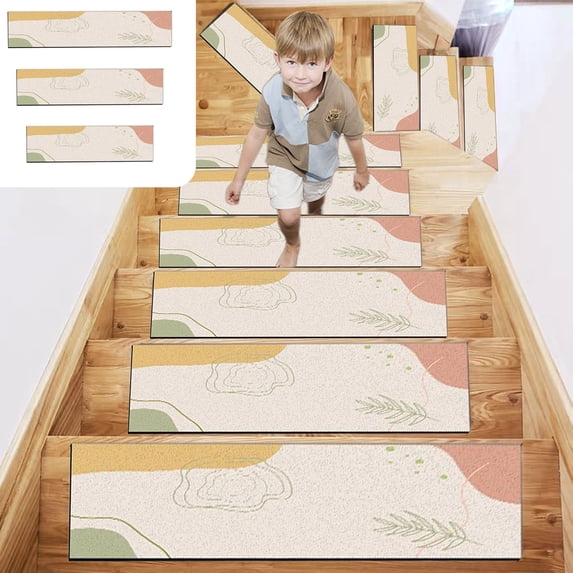 Non-Slip Carpet Stair Treads with Self- Backing for Wood Steps - Washable Stair Mats for Indoor Home Safety, 26x65cm Soft Staircase Covers for and Pets
