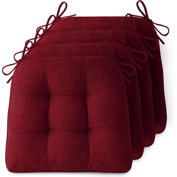 Non-Slip Chair Cushions for Dining Chairs Set of 4 Thick Kitchen Chair Pads Dining Room Seat Cushion with Ties 16" x 16" x 4" Red