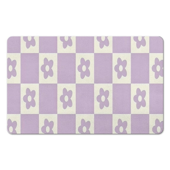 Non-Slip Checkered Bathroom Runner Rug - Long Bath Mat, Soft Microfiber, 20x32 in, Water-Absorbent, Machine-Washable.